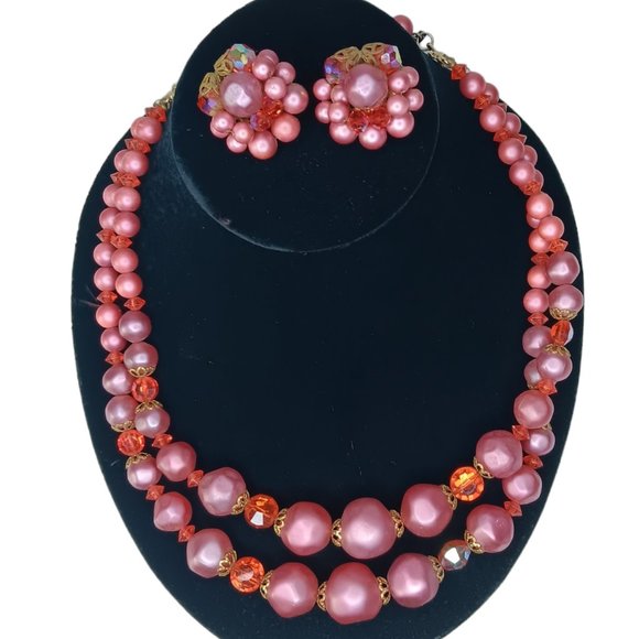 Arthur Pepper Jewelry - SOLD - Arthur Pepper Pink Clip On Earrings and Matching Necklace Marked ART